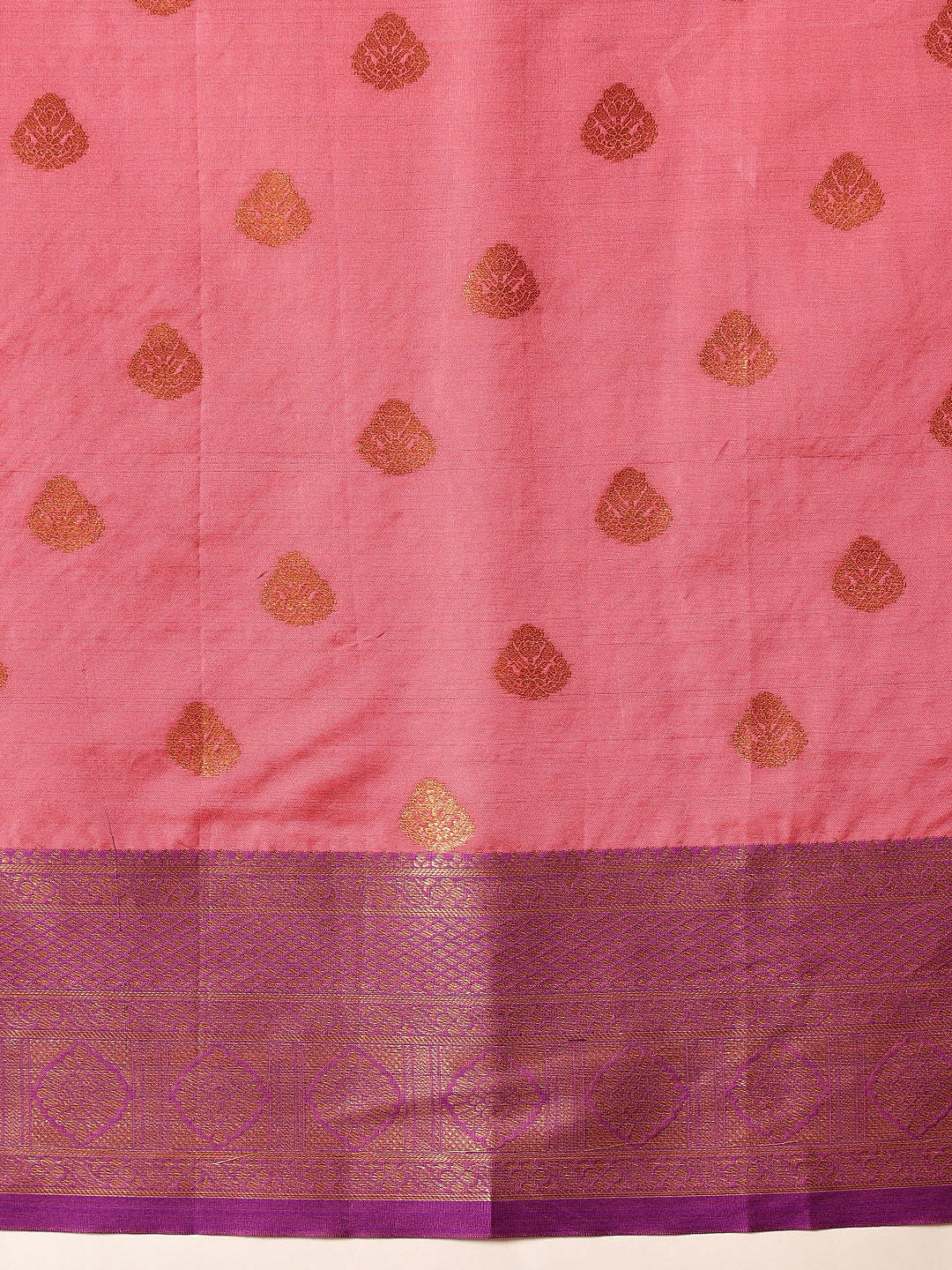 Hiral Fashion Pink Kanjeevaram Silk Woven Design Saree | Swadesiicart
