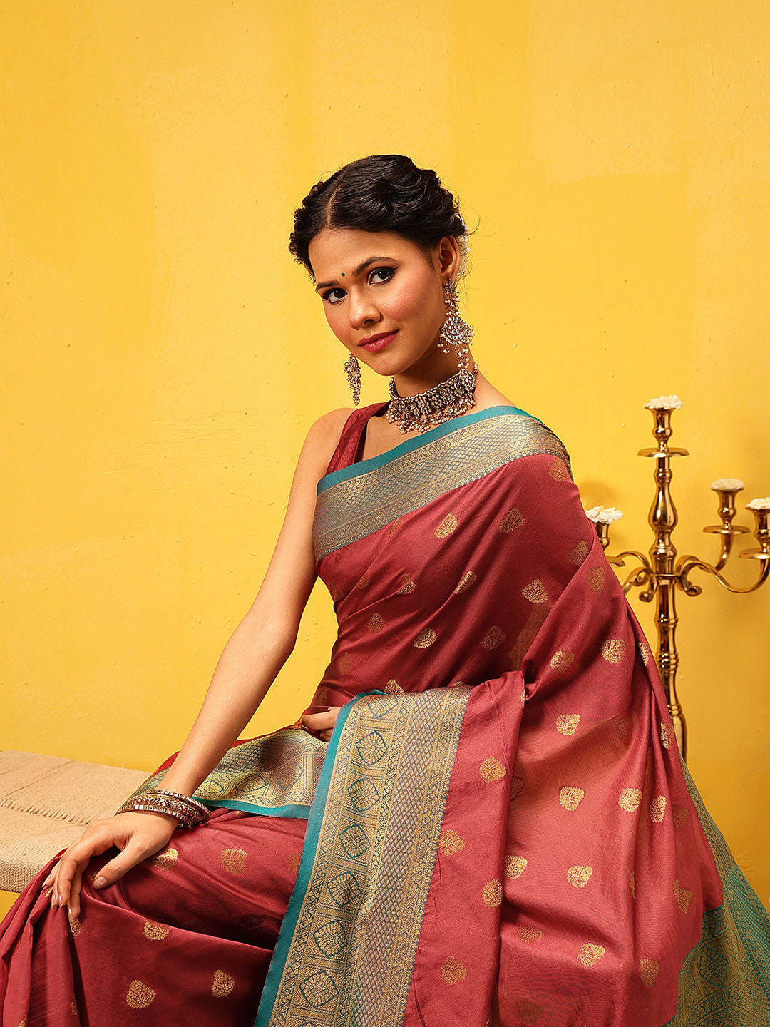 Hiral Fashion Red Kanjeevaram Silk Woven Design Saree | Swadesiicart