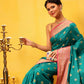 Hiral Fashion Teal Kanjeevaram Silk Woven Design Saree | Swadesiicart