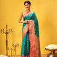 Hiral Fashion Teal Kanjeevaram Silk Woven Design Saree | Swadesiicart