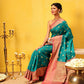 Hiral Fashion Teal Kanjeevaram Silk Woven Design Saree | Swadesiicart