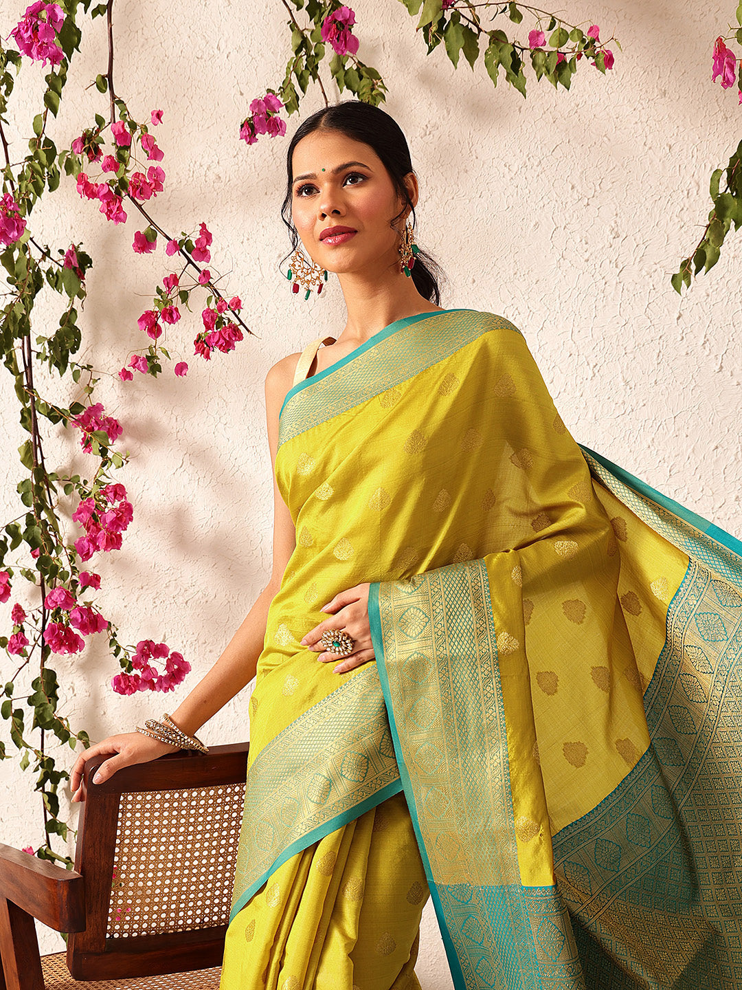 Hiral Fashion Yellow Kanjeevaram Silk Woven Design Saree | Swadesiicart