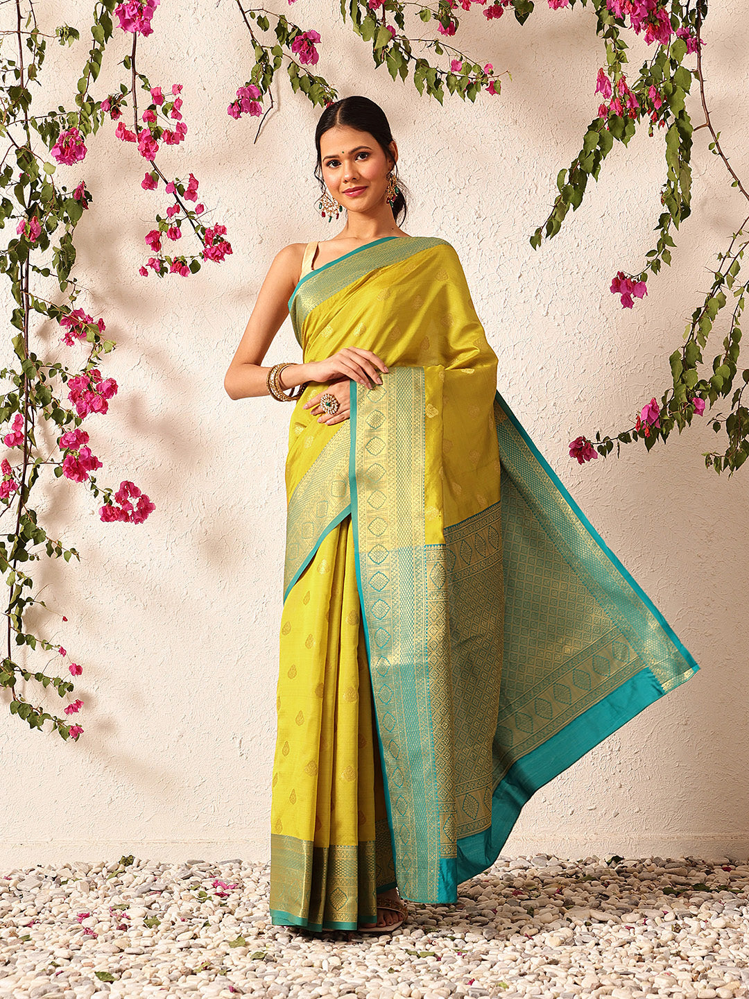 Hiral Fashion Yellow Kanjeevaram Silk Woven Design Saree | Swadesiicart