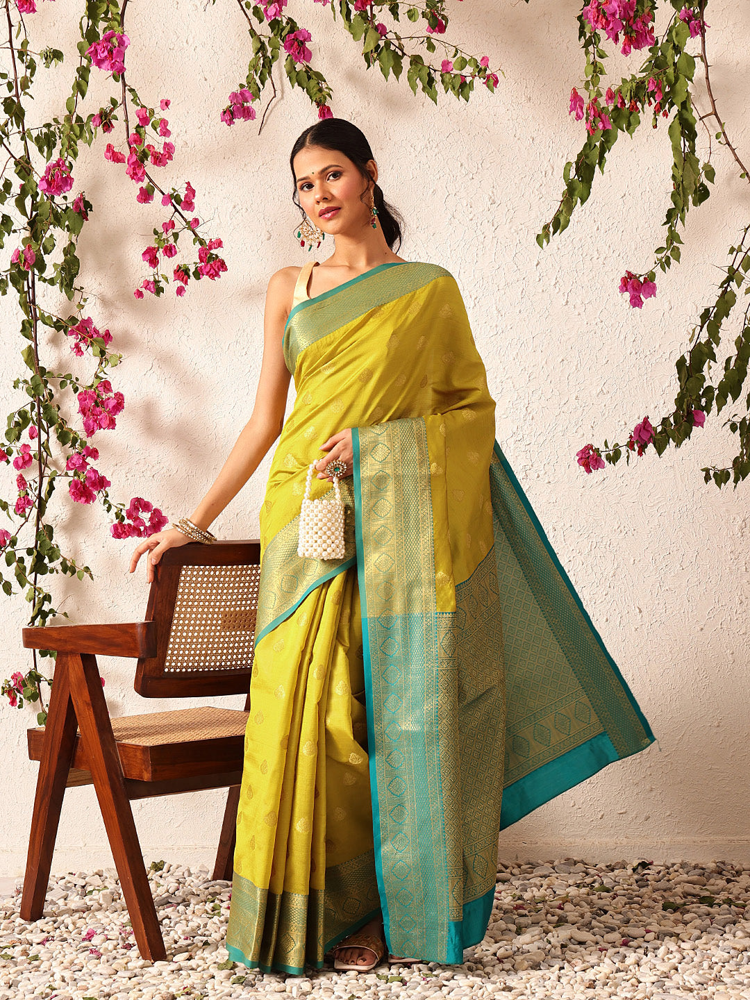 Hiral Fashion Yellow Kanjeevaram Silk Woven Design Saree | Swadesiicart