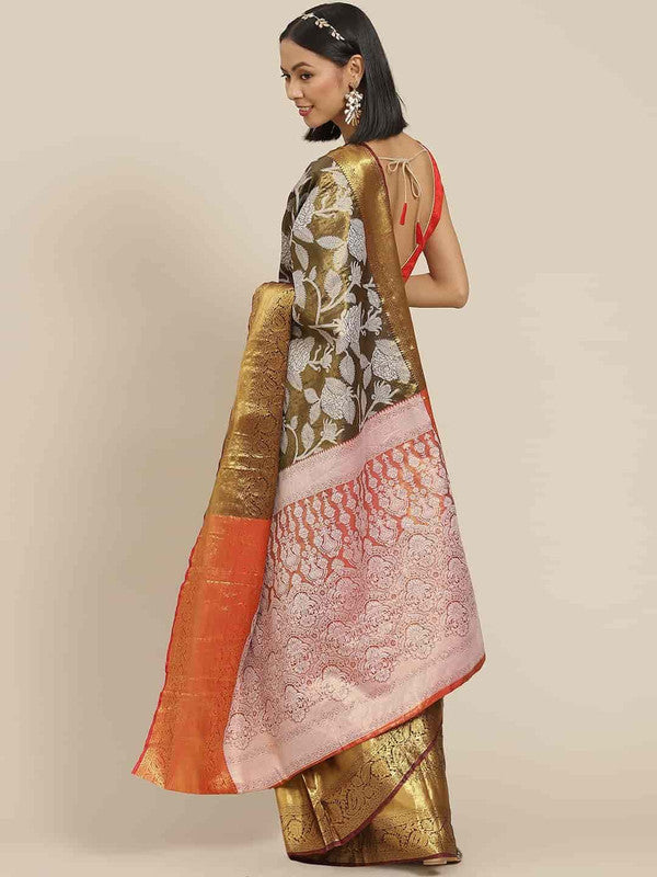 Black Pure Silk Embellished Floral Saree with Unstitched Blouse - Hiral Fashion | Swadesiicart