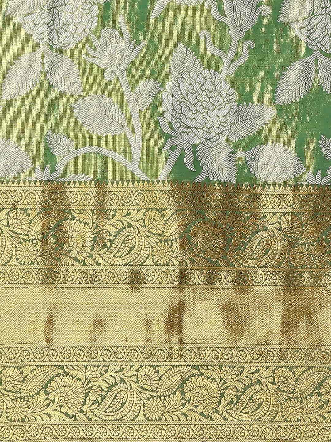 Hiral Fashion Green Banarasi Tissue Silk Floral Zari Woven Saree | Swadesiicart