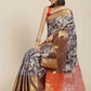 Navy Blue Pure Silk Embellished Floral Saree with Unstitched Blouse - Hiral Fashion | Swadesiicart