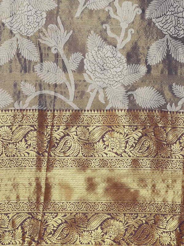 Navy Blue Pure Silk Embellished Floral Saree with Unstitched Blouse - Hiral Fashion | Swadesiicart