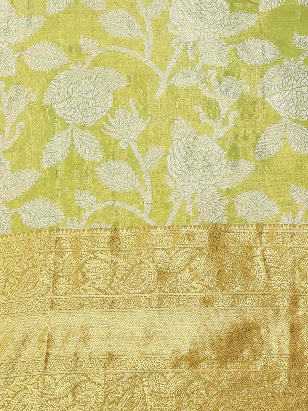 Hiral Fashion Green Banarasi Tissue Silk Floral Zari Woven Saree | Swadesiicart