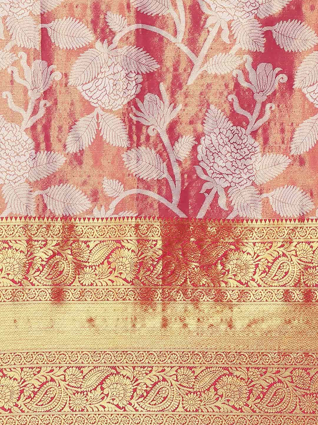Hiral Fashion Pink Banarasi Tissue Silk Floral Zari Woven Saree | Swadesiicart