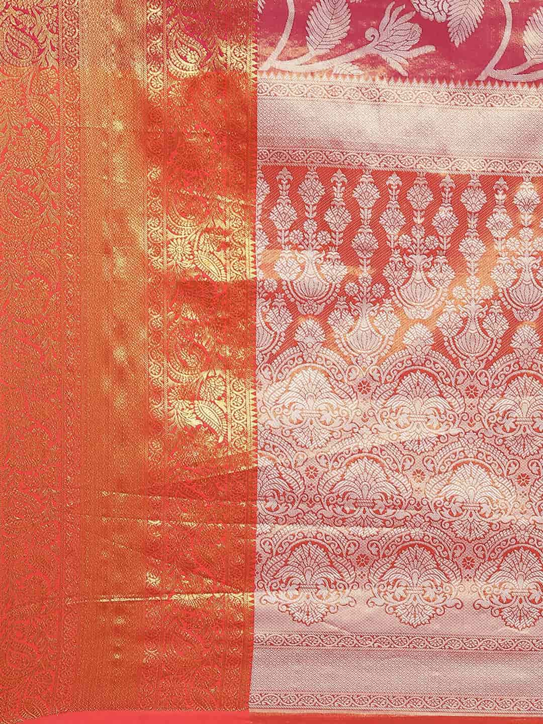 Hiral Fashion Pink Banarasi Tissue Silk Floral Zari Woven Saree | Swadesiicart