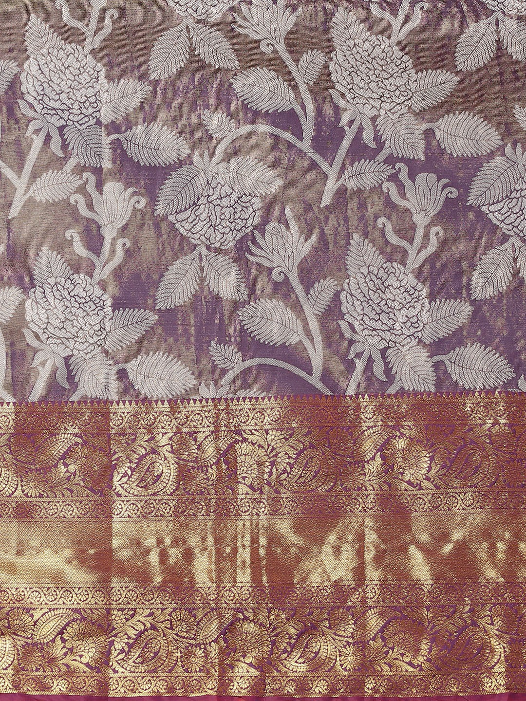Hiral Fashion Purple Banarasi Tissue Silk Floral Zari Woven Saree | Swadesiicart