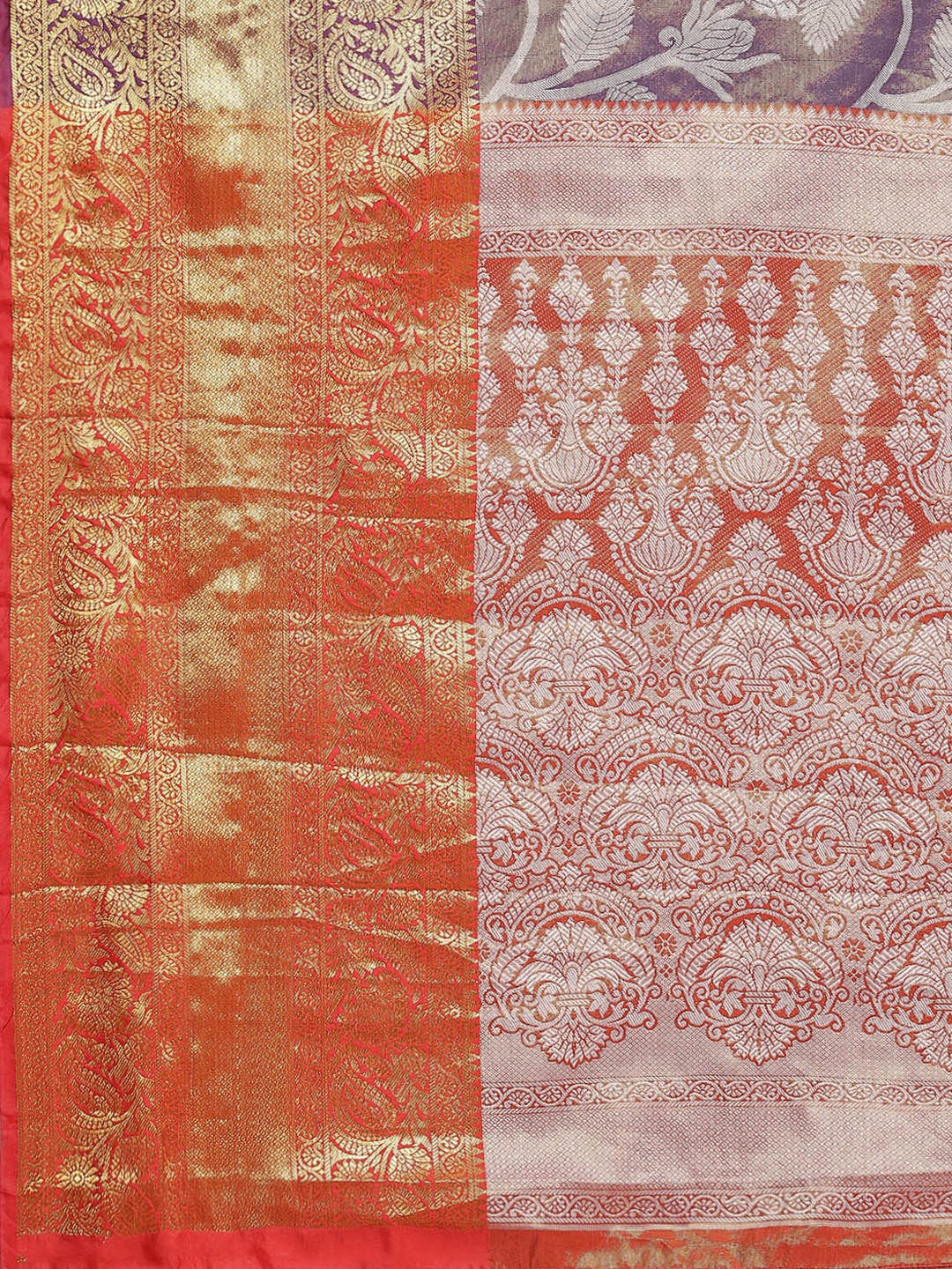 Hiral Fashion Purple Banarasi Tissue Silk Floral Zari Woven Saree | Swadesiicart
