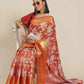 Red Pure Silk Embellished Floral Saree with Unstitched Blouse - Hiral Fashion | Swadesiicart