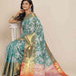 Turquoise Pure Silk Embellished Floral Saree with Unstitched Blouse - Hiral Fashion | Swadesiicart