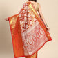 Orange Tissue Silk Woven Zari Design Floral Saree with Unstitched Blouse - Hiral Fashion | Swadesiicart