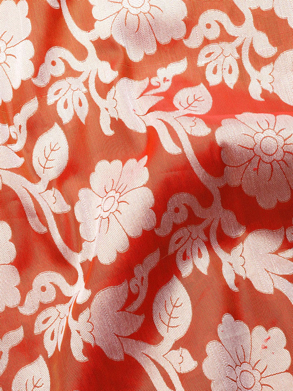 Orange Tissue Silk Woven Zari Design Floral Saree with Unstitched Blouse - Hiral Fashion | Swadesiicart