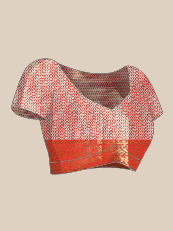 Orange Tissue Silk Woven Zari Design Floral Saree with Unstitched Blouse - Hiral Fashion | Swadesiicart
