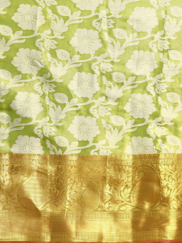 Green Tissue Silk Woven Zari Design Floral Saree with Unstitched Blouse - Hiral Fashion | Swadesiicart