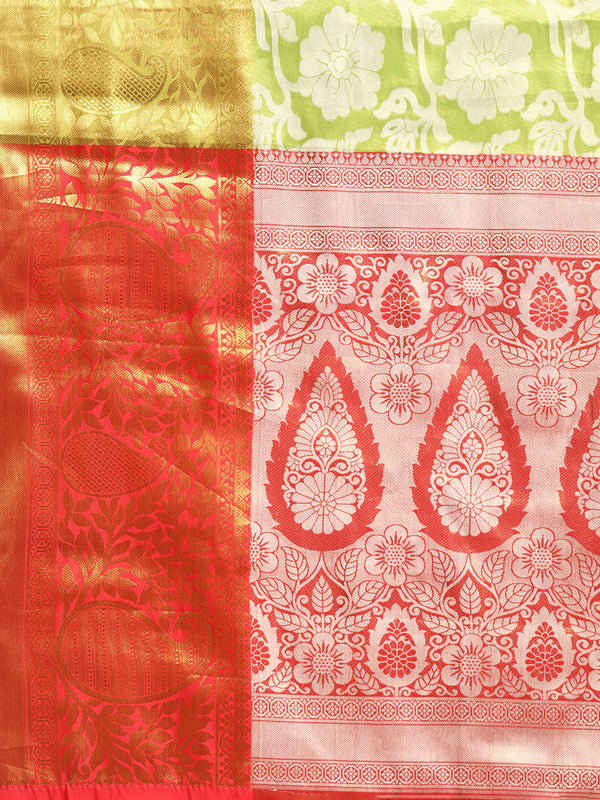 Green Tissue Silk Woven Zari Design Floral Saree with Unstitched Blouse - Hiral Fashion | Swadesiicart