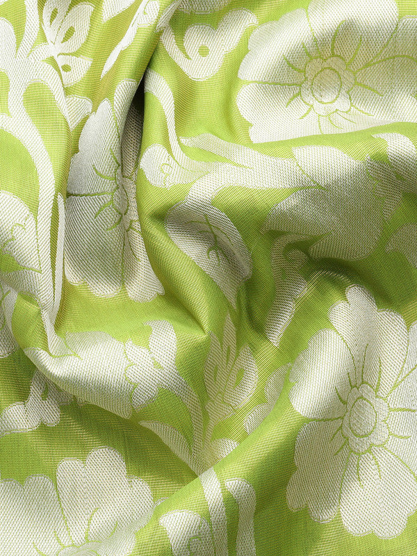 Green Tissue Silk Woven Zari Design Floral Saree with Unstitched Blouse - Hiral Fashion | Swadesiicart