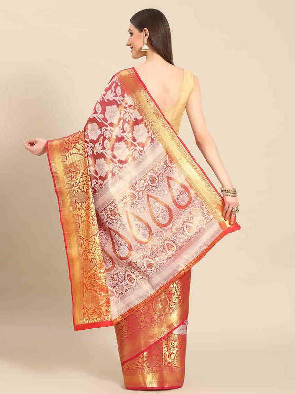 Pink Tissue Silk Woven Zari Design Floral Saree with Unstitched Blouse - Hiral Fashion | Swadesiicart