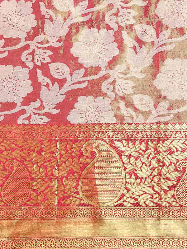 Pink Tissue Silk Woven Zari Design Floral Saree with Unstitched Blouse - Hiral Fashion | Swadesiicart