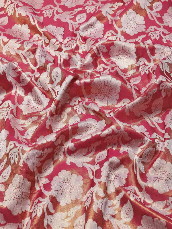 Pink Tissue Silk Woven Zari Design Floral Saree with Unstitched Blouse - Hiral Fashion | Swadesiicart