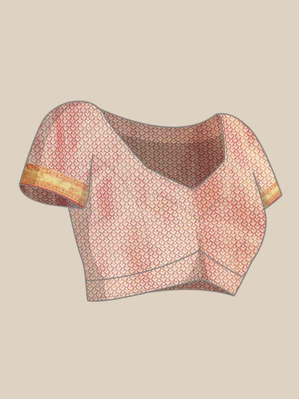 Pink Tissue Silk Woven Zari Design Floral Saree with Unstitched Blouse - Hiral Fashion | Swadesiicart