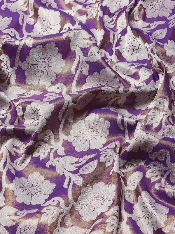 Purple Tissue Silk Woven Zari Design Floral Saree with Unstitched Blouse - Hiral Fashion | Swadesiicart