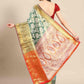 Turquoise Tissue Silk Woven Zari Design Floral Saree with Unstitched Blouse - Hiral Fashion | Swadesiicart