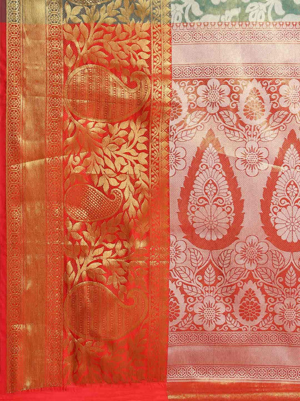 Turquoise Tissue Silk Woven Zari Design Floral Saree with Unstitched Blouse - Hiral Fashion | Swadesiicart