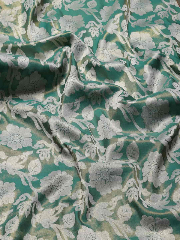 Turquoise Tissue Silk Woven Zari Design Floral Saree with Unstitched Blouse - Hiral Fashion | Swadesiicart