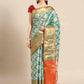 Turquoise Tissue Silk Woven Zari Design Floral Saree with Unstitched Blouse - Hiral Fashion | Swadesiicart