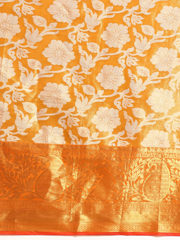 Yellow Tissue Silk Woven Zari Design Floral Saree with Unstitched Blouse - Hiral Fashion | Swadesiicart