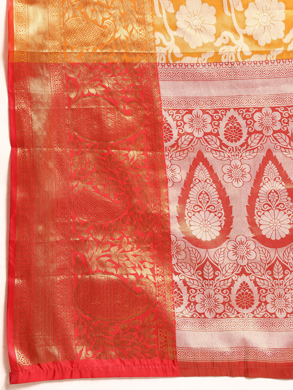 Yellow Tissue Silk Woven Zari Design Floral Saree with Unstitched Blouse - Hiral Fashion | Swadesiicart