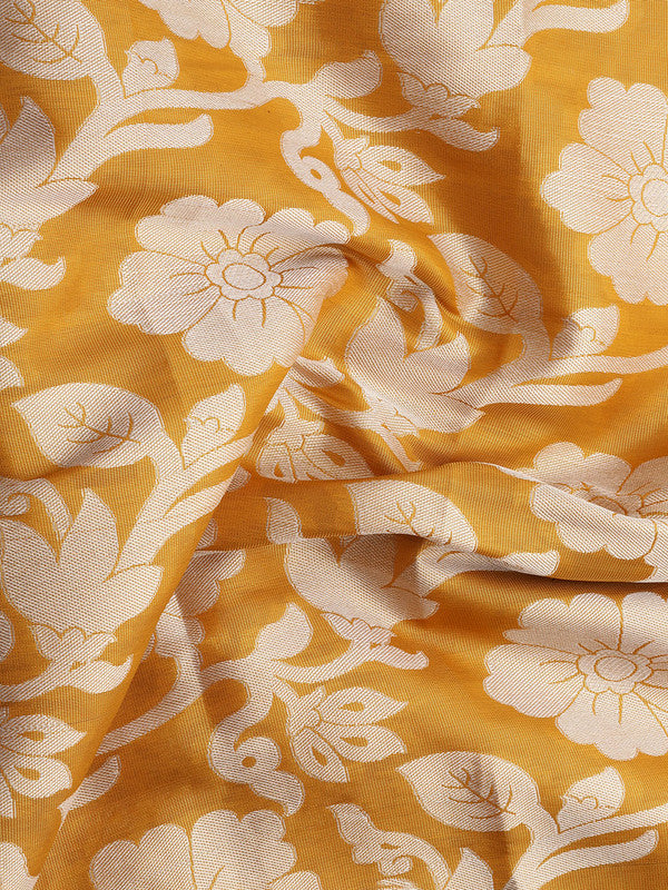 Yellow Tissue Silk Woven Zari Design Floral Saree with Unstitched Blouse - Hiral Fashion | Swadesiicart