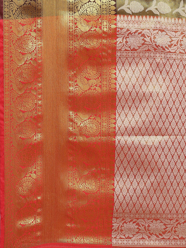 Black Brocade Woven Zari Design Floral Saree with Unstitched Blouse - Hiral Fashion | Swadesiicart