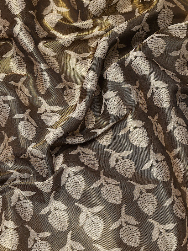 Black Brocade Woven Zari Design Floral Saree with Unstitched Blouse - Hiral Fashion | Swadesiicart