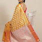 Mustard Brocade Woven Zari Design Floral Saree with Unstitched Blouse - Hiral Fashion | Swadesiicart