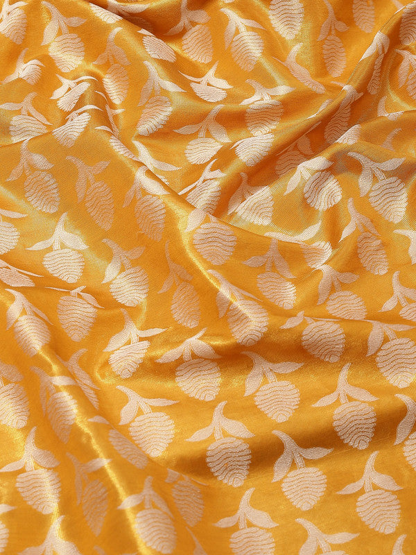 Mustard Brocade Woven Zari Design Floral Saree with Unstitched Blouse - Hiral Fashion | Swadesiicart