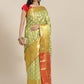 Green Brocade Woven Zari Design Floral Saree with Unstitched Blouse - Hiral Fashion | Swadesiicart