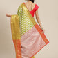 Green Brocade Woven Zari Design Floral Saree with Unstitched Blouse - Hiral Fashion | Swadesiicart
