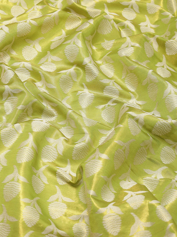 Green Brocade Woven Zari Design Floral Saree with Unstitched Blouse - Hiral Fashion | Swadesiicart
