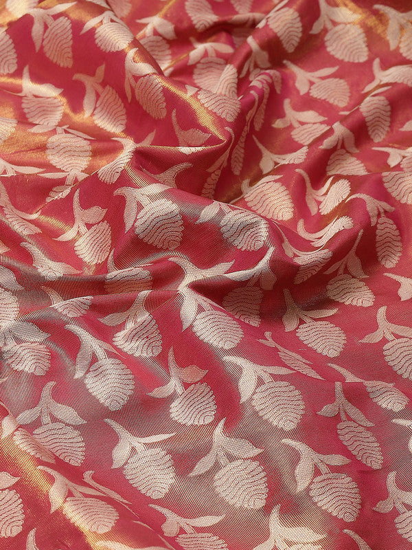 Pink Brocade Woven Zari Design Floral Saree with Unstitched Blouse - Hiral Fashion | Swadesiicart