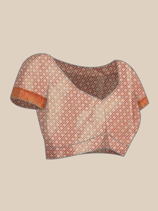 Pink Brocade Woven Zari Design Floral Saree with Unstitched Blouse - Hiral Fashion | Swadesiicart