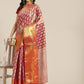 Pink Brocade Woven Zari Design Floral Saree with Unstitched Blouse - Hiral Fashion | Swadesiicart