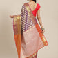 Purple Brocade Woven Zari Design Floral Saree with Unstitched Blouse - Hiral Fashion | Swadesiicart