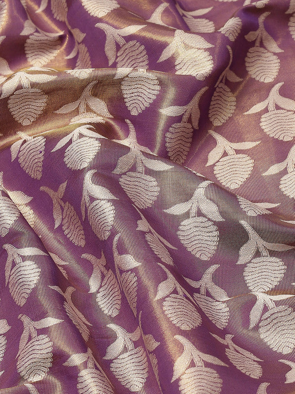 Purple Brocade Woven Zari Design Floral Saree with Unstitched Blouse - Hiral Fashion | Swadesiicart
