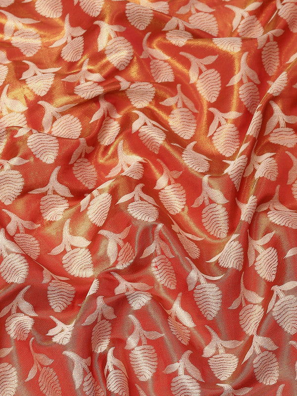 Red Brocade Woven Zari Design Floral Saree with Unstitched Blouse - Hiral Fashion | Swadesiicart